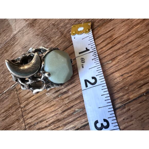 Rare Mania Mania 925 Silver Amazonite Crescent Moon Chunky Statement Ring SZ. 8 - Picture 5 of 16